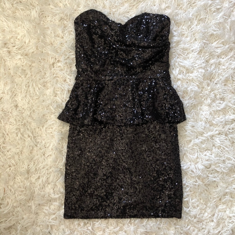 Black Sequin Fitted Dress